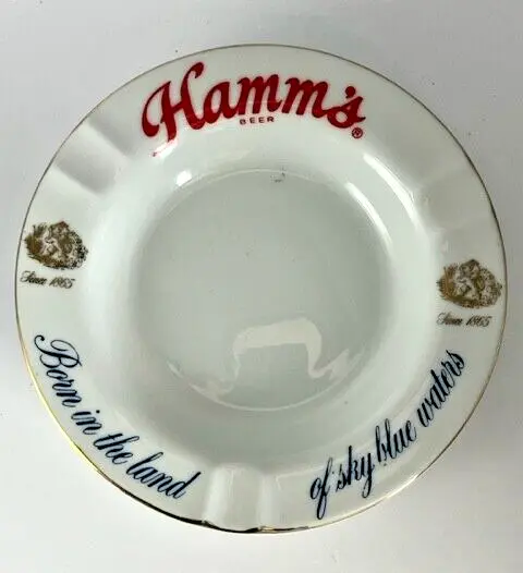 Vintage Hamm's Beer Round Ceramic Ashtray - 6.75"
