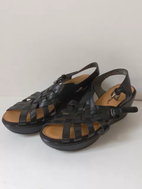 Baretraps Sandals Black Straps Size 6.5 M Platform Wedge Buckle Open Toe