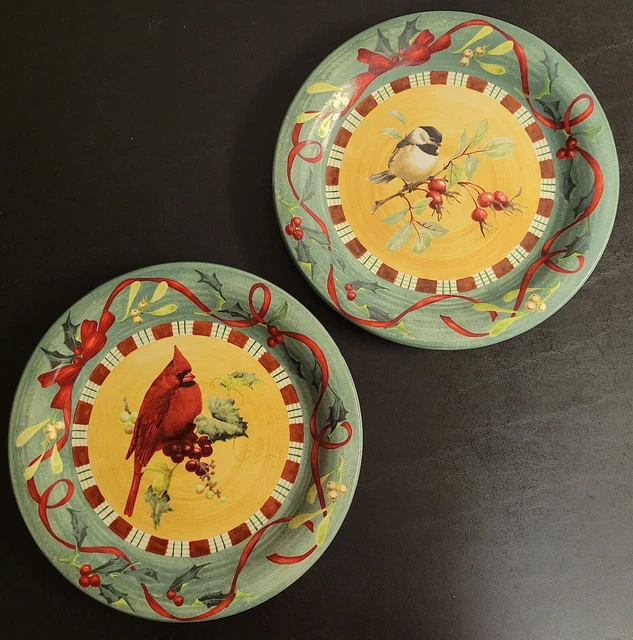 Lenox Winter Greetings Everyday Dinner Plates Set of 2 Cardinal Chickadee