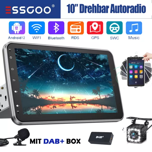 10" Android 12 DAB+ Autoradio GPS Navi 1DIN 360 Grad Drehbar Bildschirm + Kamera