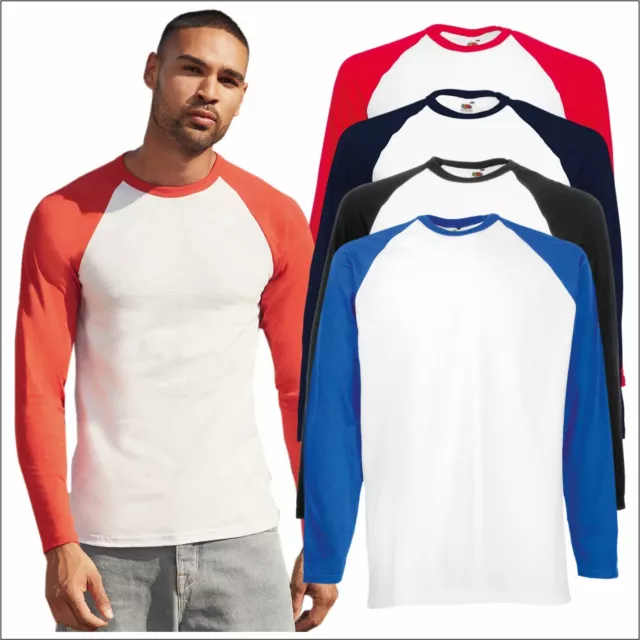 Fruit of the Loom Mens Valueweight Long Sleeve Baseball T-Shirt Casual Sports T