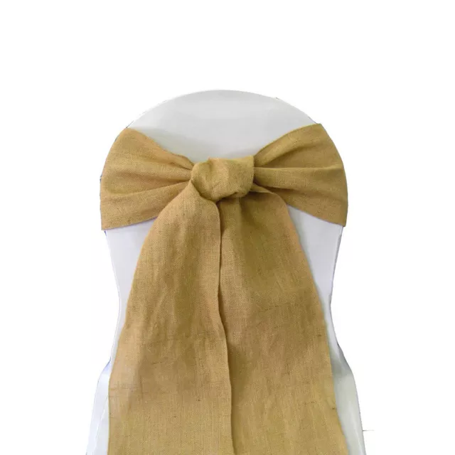 Burlap Chair Sash Bow 100% Natural Jute Fabric Beige Chair Cover Bow Made in USA