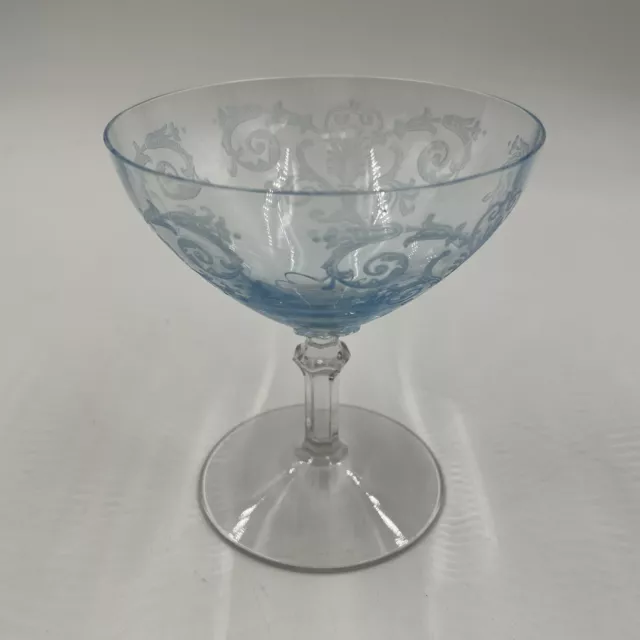 Fostoria Versailles Blue Low Sherbet 4.25" Etched Antique Elegant Glass Bubbles