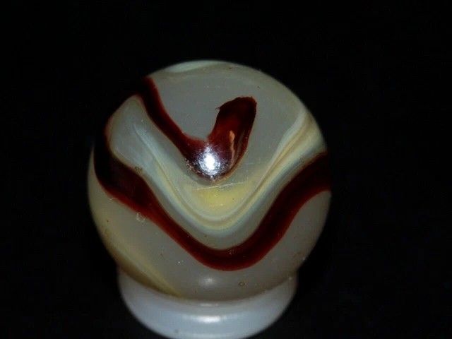 1920's-40  Akro Agate Oxblood Egg Yolk Corkscrew Marble   B-6