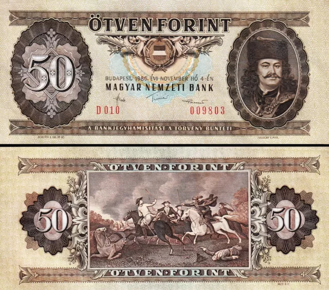 Hungary 50 Forint 1986, UNC, P-170g, Serial 009***