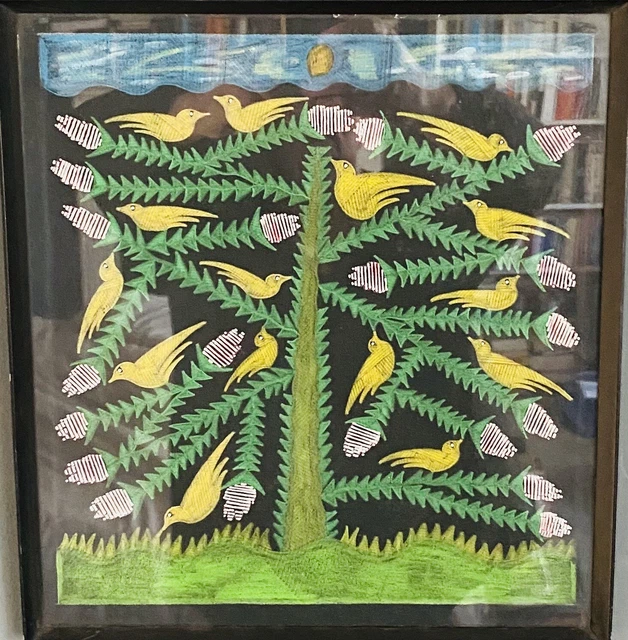 Scottie Wilson, opera originale, 1960, Yellow Birds In the Tree, outsider art.