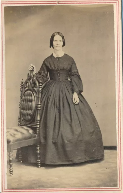 1864-1873 CDV Civil War Era Woman in Hoop Skirt Antique Chair Photograph