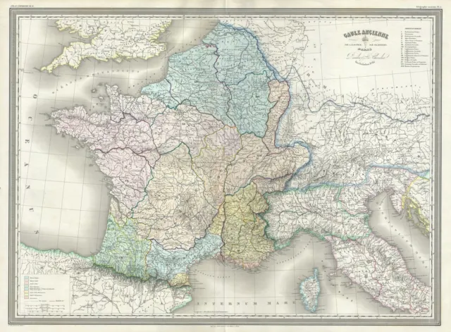 1860 Dufour Map of Gaul or France in Ancient Roman Times
