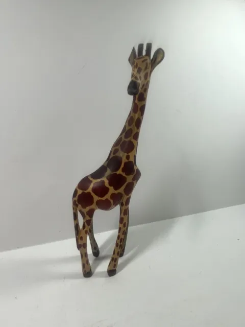 Hand-carved African African Wooden Giraffe Figurine Stained Realistic