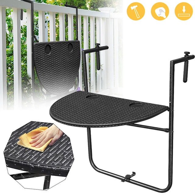 Tavolo Da Balcone Pieghevole E Regolabile - Appendi Alla Ringhiera, Nero, In Ferro, Per Colazione O Piante