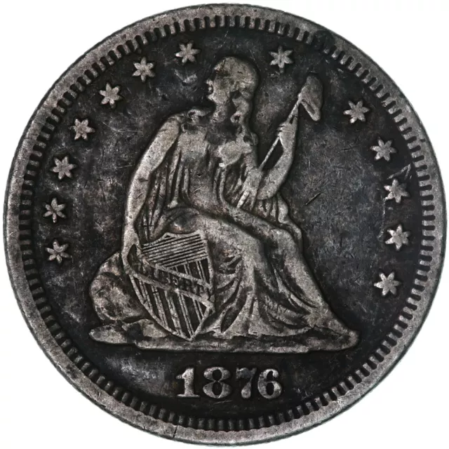 1876 (P) Seated Liberty Quarter 90% Silver Very Fine VF Dark See Pics G287