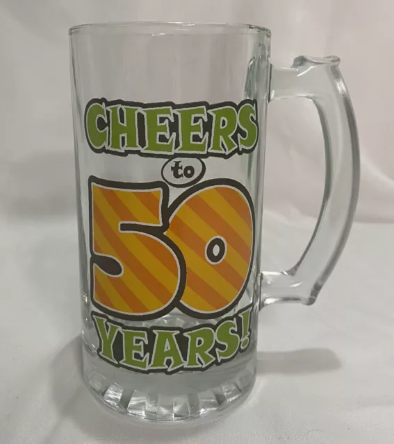 Happy Birthday Mug Cheers to 50 Years Drink Cup Gift Glass Beer Fifty Over Hill