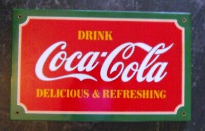Rare Coca-Cola SQUARE BUTTON SIGN - Delicious & Refreshing -DRINK COKE 3D Enamel