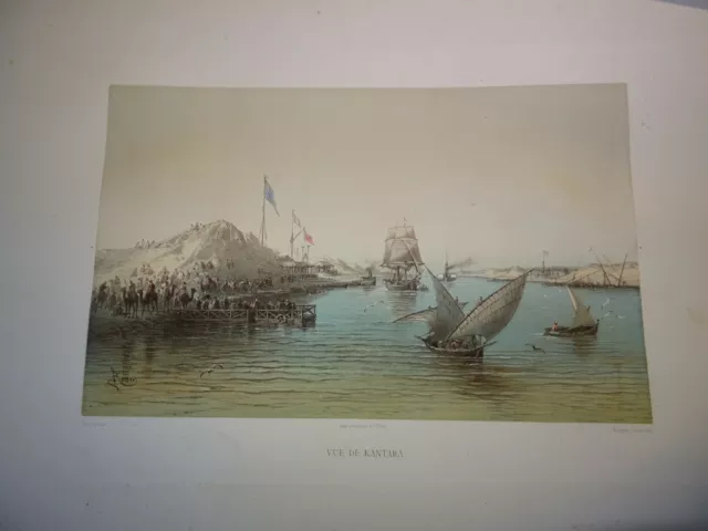 d'ap Edouard RIOU (1833-1900) GRANDE LITHO EGYPTE CANAL SUEZ ORIENTALISTE 1860 d