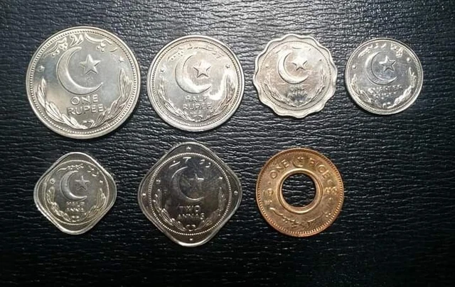 Pakistan 1948 Complaint UNC Set Of 7 First Issue Coins (KM 1,2,3,4,5,6,7) Rare
