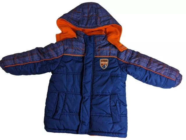iXtreme Toddler Boys Size 2T Puffer Jacket Fleece Lined with Hood Blue Plaid Zip