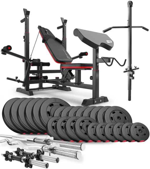 Hop-Sport Hantelbank 1075 Lang-, Curl- & Kurzhantel Gewichte bis 173kg + Latzug