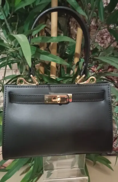 Mini borsa bag chic tipo Kelly vera pelle nera  donna mano tracolla Made Italy
