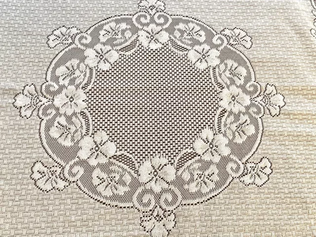 White Lace Table Topper 36 in Square Tablecloth Centerpiece Floral Wreath