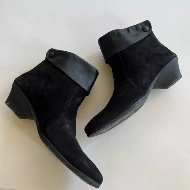 Arche Eylvir Black Suede Nubuck Leather Back Zip Booties Ankle Boots Sz 39.5 8.5