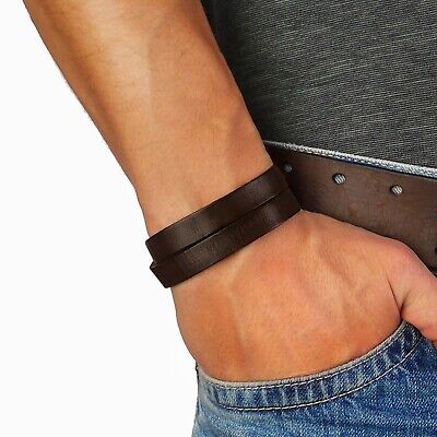 Colore : Black+Black HLHD-man’s belt Regolabile Braccialetto di Cuoio del Braccialetto dei Polsini dellinvolucro della Cinghia del Braccialetto degli Uomini Fatti a Mano di Stile Punk Confortevole 