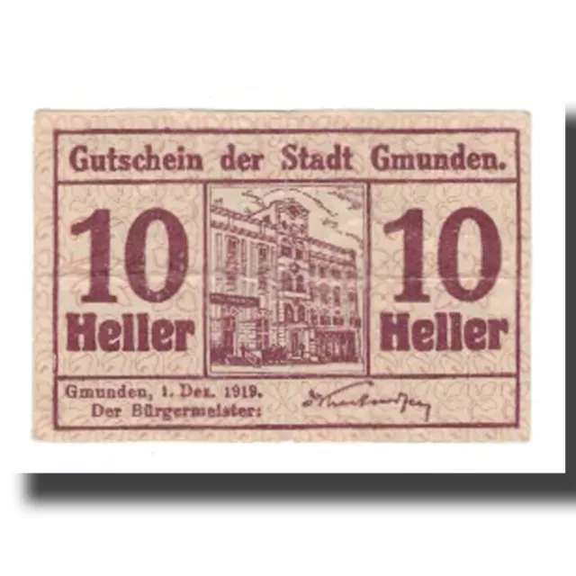 [#666054] Banknote, Austria, Gmunden O.Ö. Stadt, 10 Heller, texte 1, 1920, 1920-