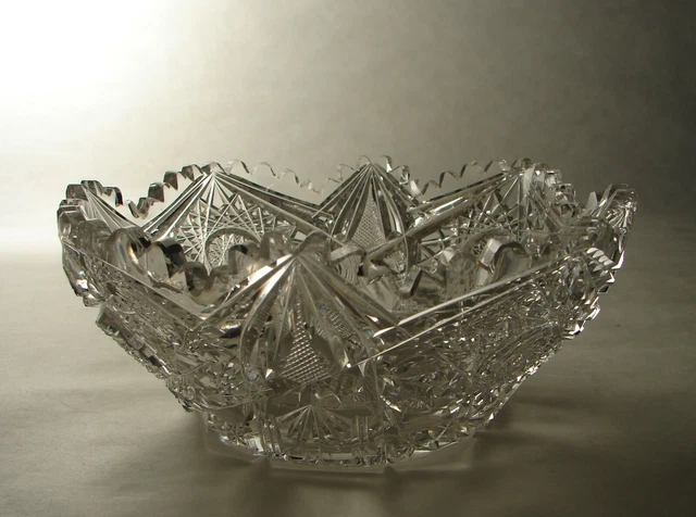 Antique ABP American Brilliant Cut Glass Crystal Bowl Hobstars design 8" 3