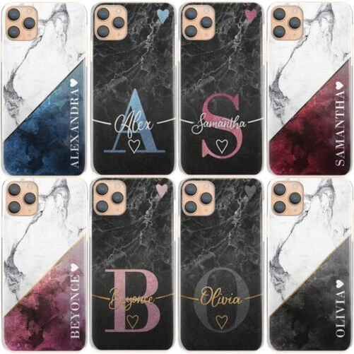 Personnalisé Initiale Téléphone Case-Heart Marbre Étui Rigide Pour IPHONE 11/12