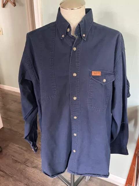 Woolrich Brand Outdoor Guide Collection Heavy Navy Blue Button Down Size Large