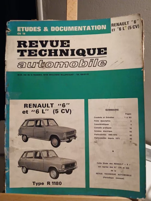 Revue Technique Automobile Renault 6 6l 5cv Type R1180