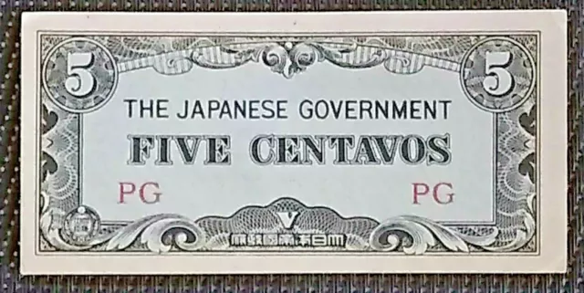 JAPANESE GOVERNMENT 5 CENTAVOS PHILIPPINES OCCUPATION MONEY World War 2,WWII