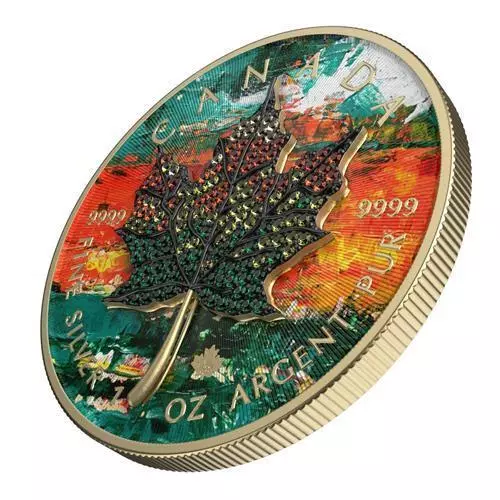 Canada 2022 5$ Maple Leaf Jahreszeiten March 1oz Silber Münze mit Bejeweled