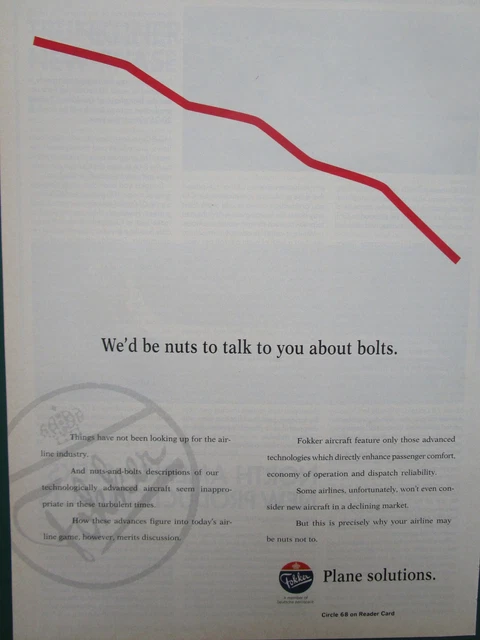 2/1994 Pub Fokker Deutsche Aerospace Airline Aircraft Original Ad