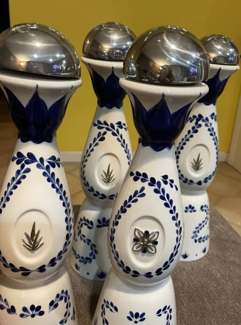 Clase Azul Reposado Empty Tequila Bottles 750ml Hand Painted Blue White Ceramic
