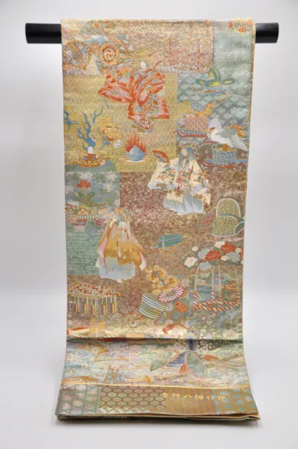 Vintage Japanese Kimono Fukuro-Obi Silk Art Noh Play Classic Lucky Pattern