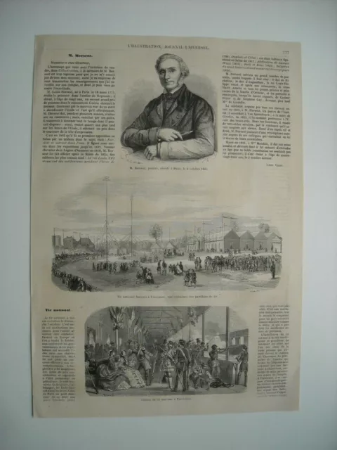 1860 ENGRAVING. Mr. HERSRENT, PAINTER. FRENCH NATIONAL SHOT IN VINCENNES, PAVILIONS.