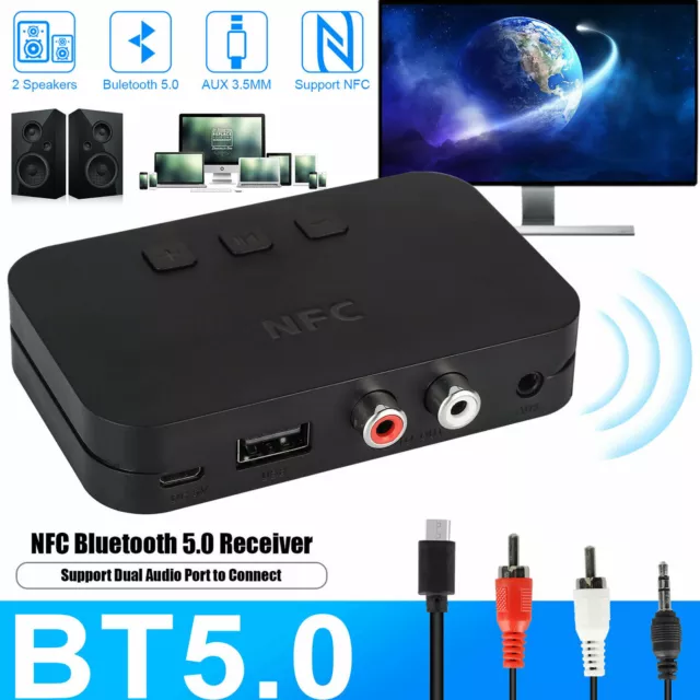 Récepteur 2in1 NFC Bluetooth 5.0 sans fil AUX 3,5mm vers 2 adaptateur stéréo RCA