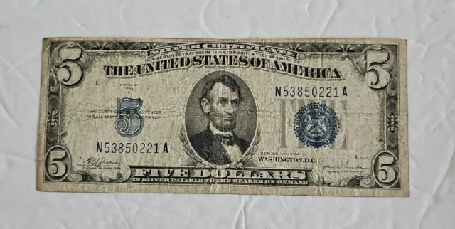1934 C $5 Five Dollars Blue Seal Silver Certificate