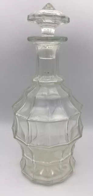 Ancienne CARAFE à LIQUEUR En Verre Avec Facette Et BOUCHON Forme Rosace 27 Cm
