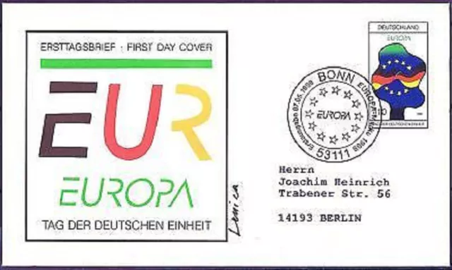 BRD 1998: Deutsche Einheit! FDC Nr. 1985! Sonderstempel Bonn! Gelaufen! 23-06