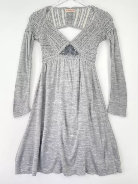 Anthropologie Cecilia Prado Dress Medium Gray Knit Crochet Backless Long Sleeve