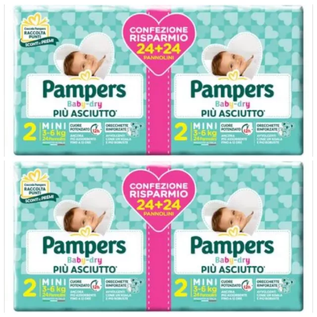 96 Pampers Baby Dry Duo Mini -Pacco Doppio Pannolini, Taglia 2 (3-6kg) -96 Pezzi