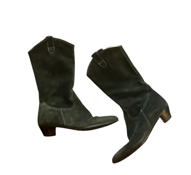 ITALIAN LEATHER GREEN Suede Boots Western Boho Style Ankle Booties $17. ...