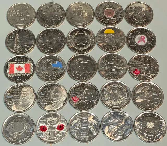 25 Canada 1973-2017 Commemorative 25¢ coins Coloured + Frosted  Group A  🇨🇦