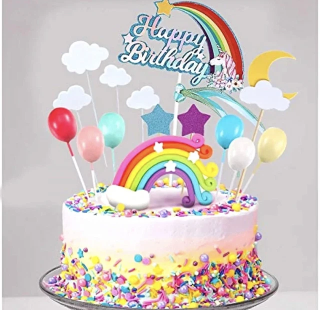 21 PCS UNICORN Cake Topper Kit Cloud Rainbow Happy Birthday Cake
