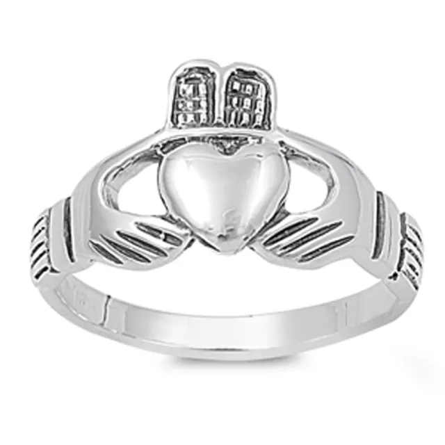 Oxidized Heart Claddagh Promise Purity Ring .925 Sterling Silver Band Sizes 4-10