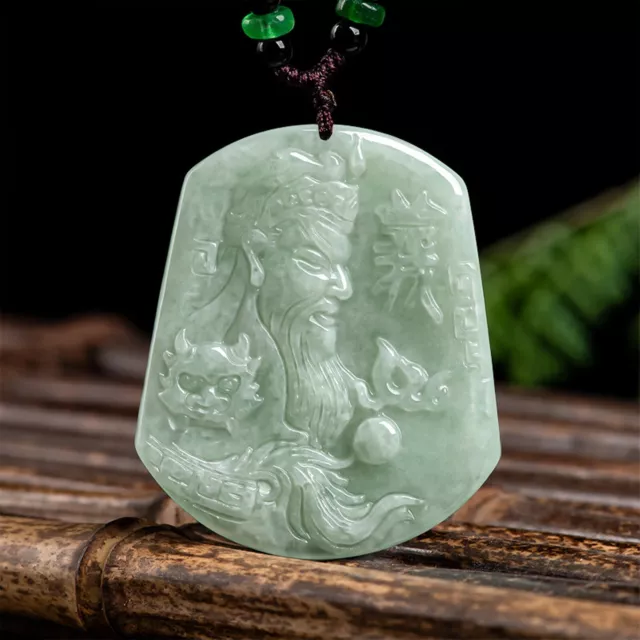 Natural Grade A Jade Jadeite Lucky Gift Men Cloud Dragon Guan Yu Pendant
