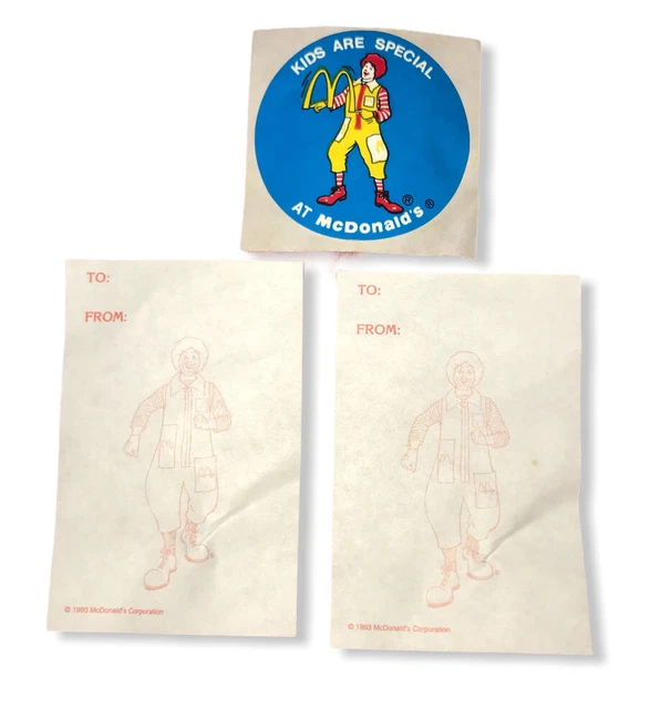 Kids Are Special At McDonald’s 1980s Sticker & 2 Small “To:” “From:” 1993 Papers
