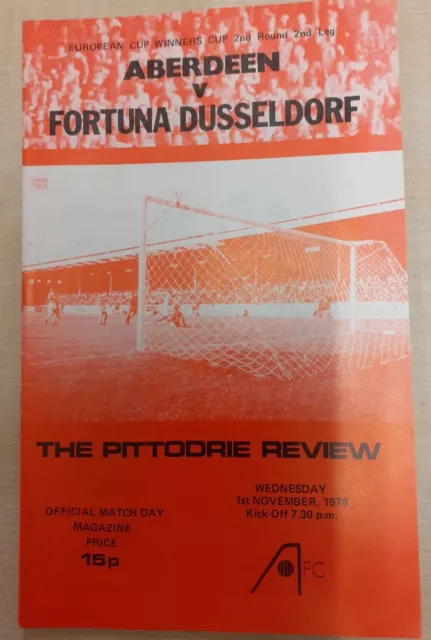 Aberdeen v Fortuna Dusseldorf ECWC Rd 2 Leg 2 Football Programme 1st Nov 1978