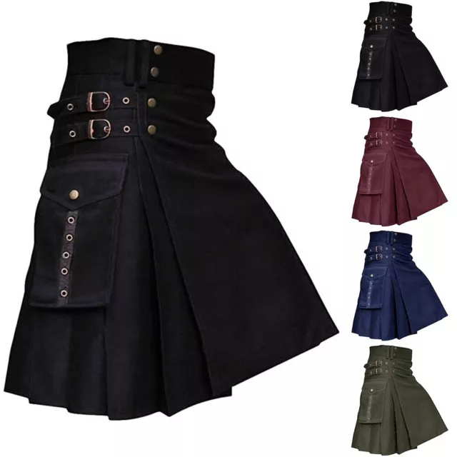 Scottish Festival Men's Kilt Traditional Medieval Skirt in Solid Color